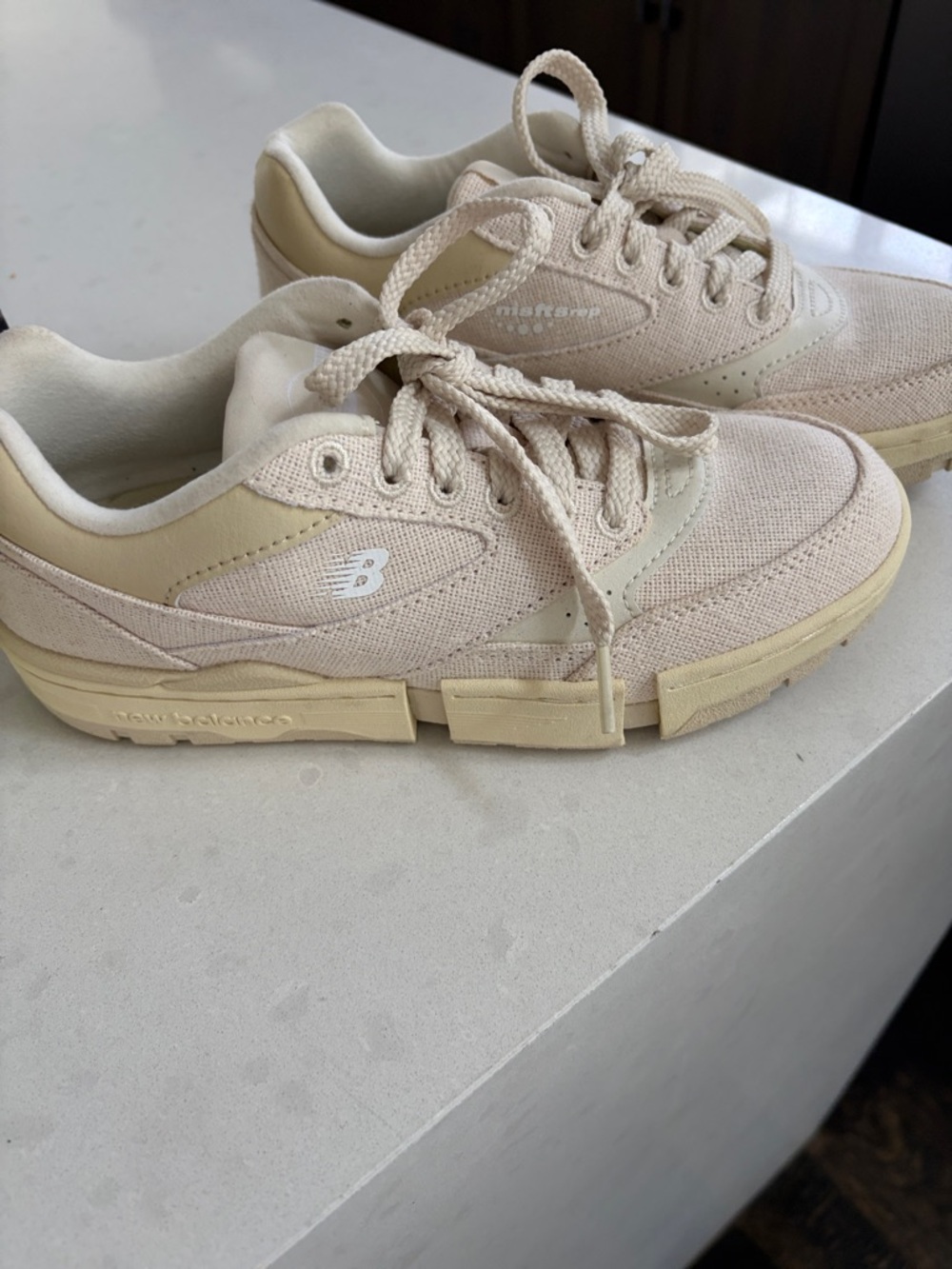 New Balance Cream and Beige Low-Top Sneakers